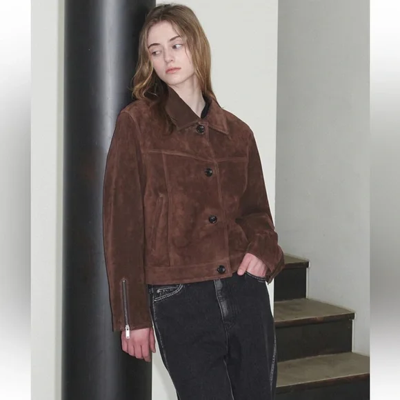NWT Loeuvre Classic Real Suede Jacket - Brown - Picture 1 of 11